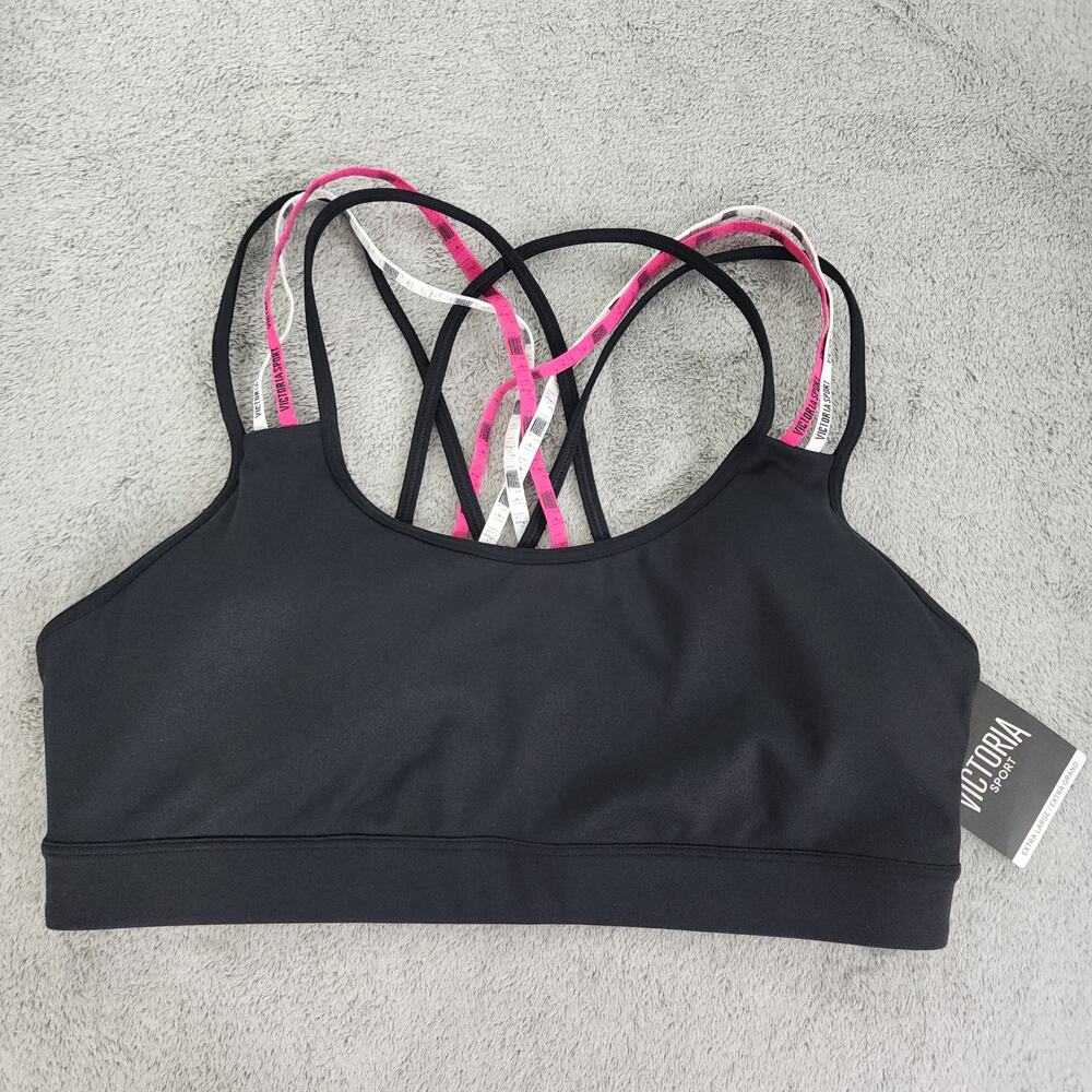NEW Victoria Sport Sports Bra Womens XL Black‎ Pink Crisscross Strappy Workout